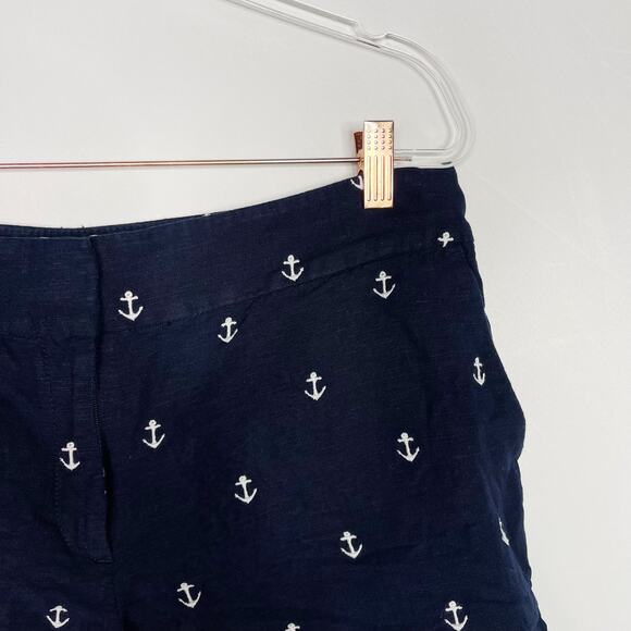 LOFT Navy Blue Size 6 Anchor Nautical Linen Blend Shorts Summer Casual Preppy - Picture 3 of 7